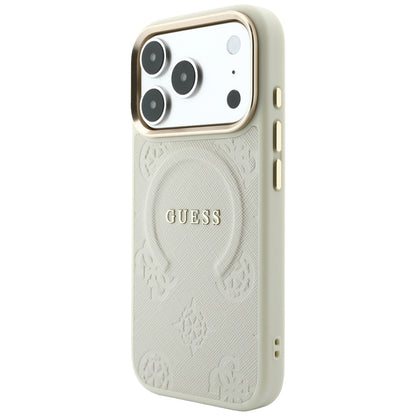 Coque MagSafe pour Apple iPhone 18 Pro / 17 Pro, Guess, Saffiano Peony Ring, beige