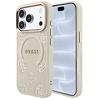 Coque MagSafe pour Apple iPhone 18 Pro / 17 Pro, Guess, Saffiano Peony Ring, beige