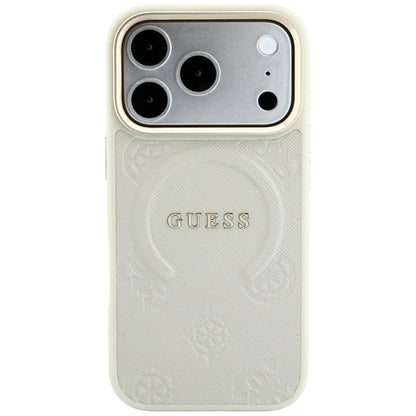 Coque MagSafe pour Apple iPhone 18 Pro / 17 Pro, Guess, Saffiano Peony Ring, beige