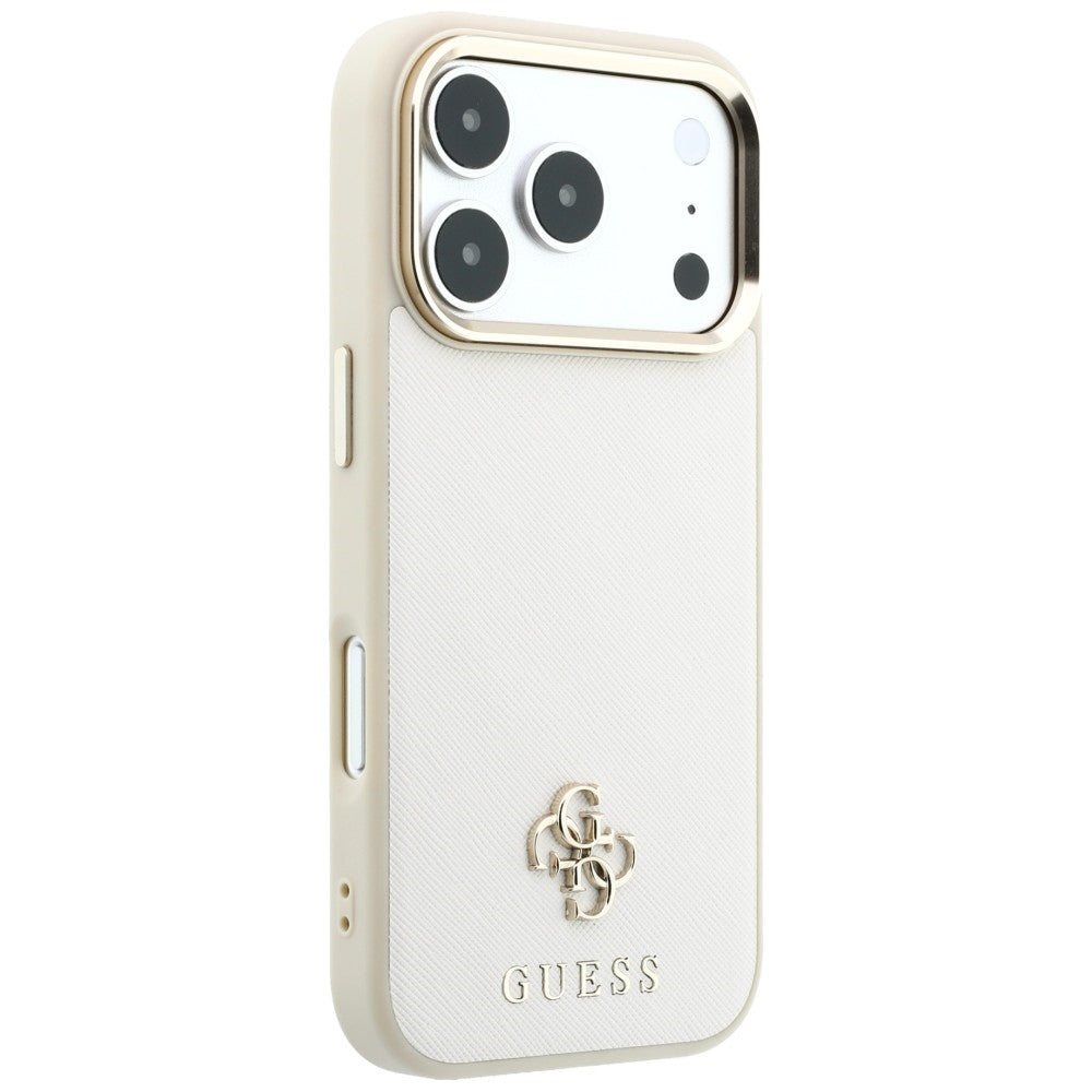 Coque MagSafe pour Apple iPhone 18 Pro / 17 Pro, Guess, Saffiano Small 4G Classic, Beige