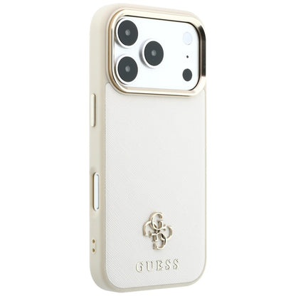 Coque MagSafe pour Apple iPhone 18 Pro / 17 Pro, Guess, Saffiano Small 4G Classic, Beige