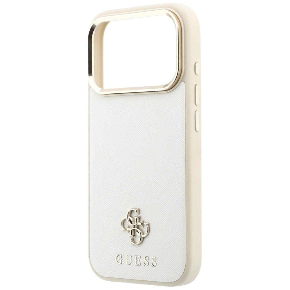Coque MagSafe pour Apple iPhone 18 Pro / 17 Pro, Guess, Saffiano Small 4G Classic, Beige