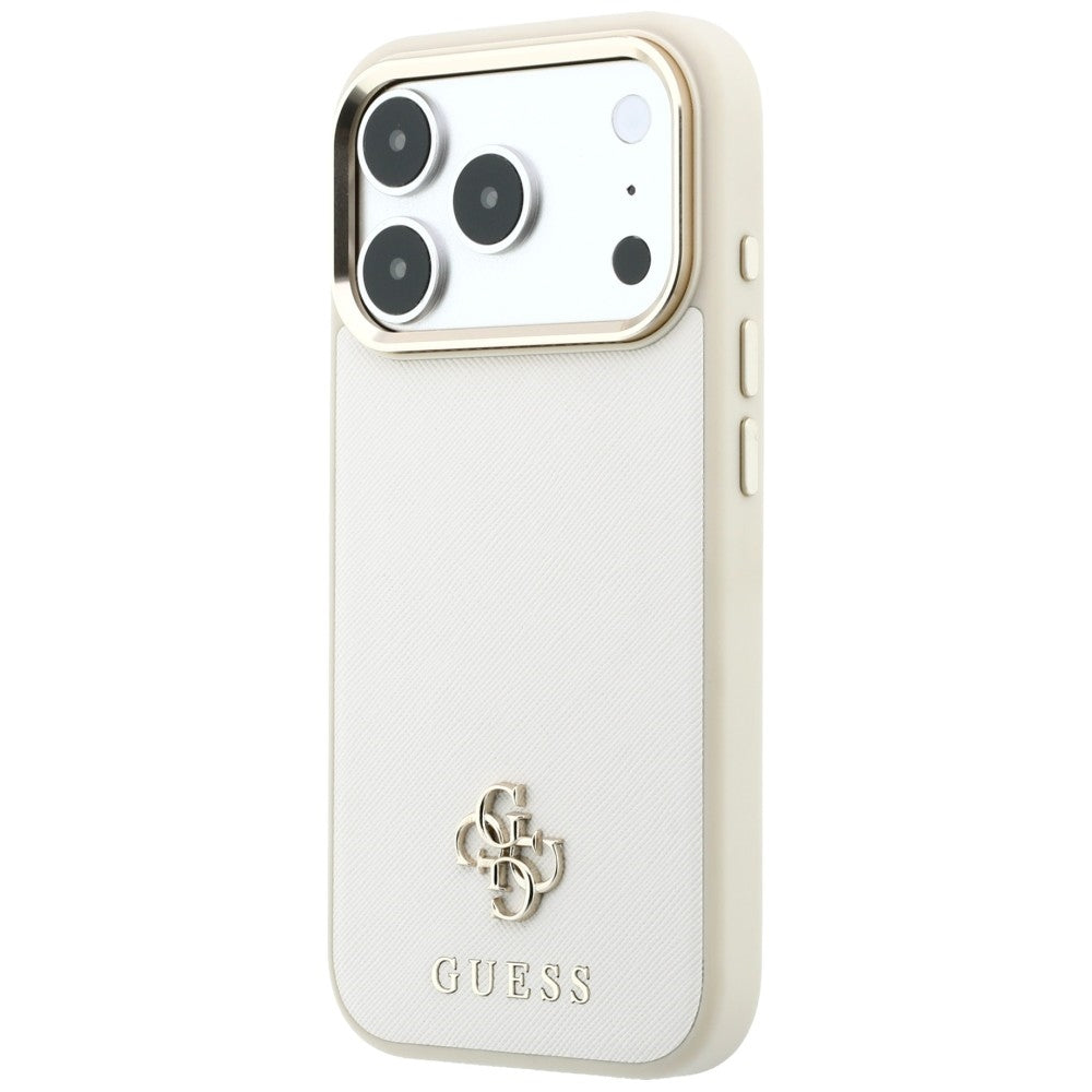 Coque MagSafe pour Apple iPhone 18 Pro / 17 Pro, Guess, Saffiano Small 4G Classic, Beige