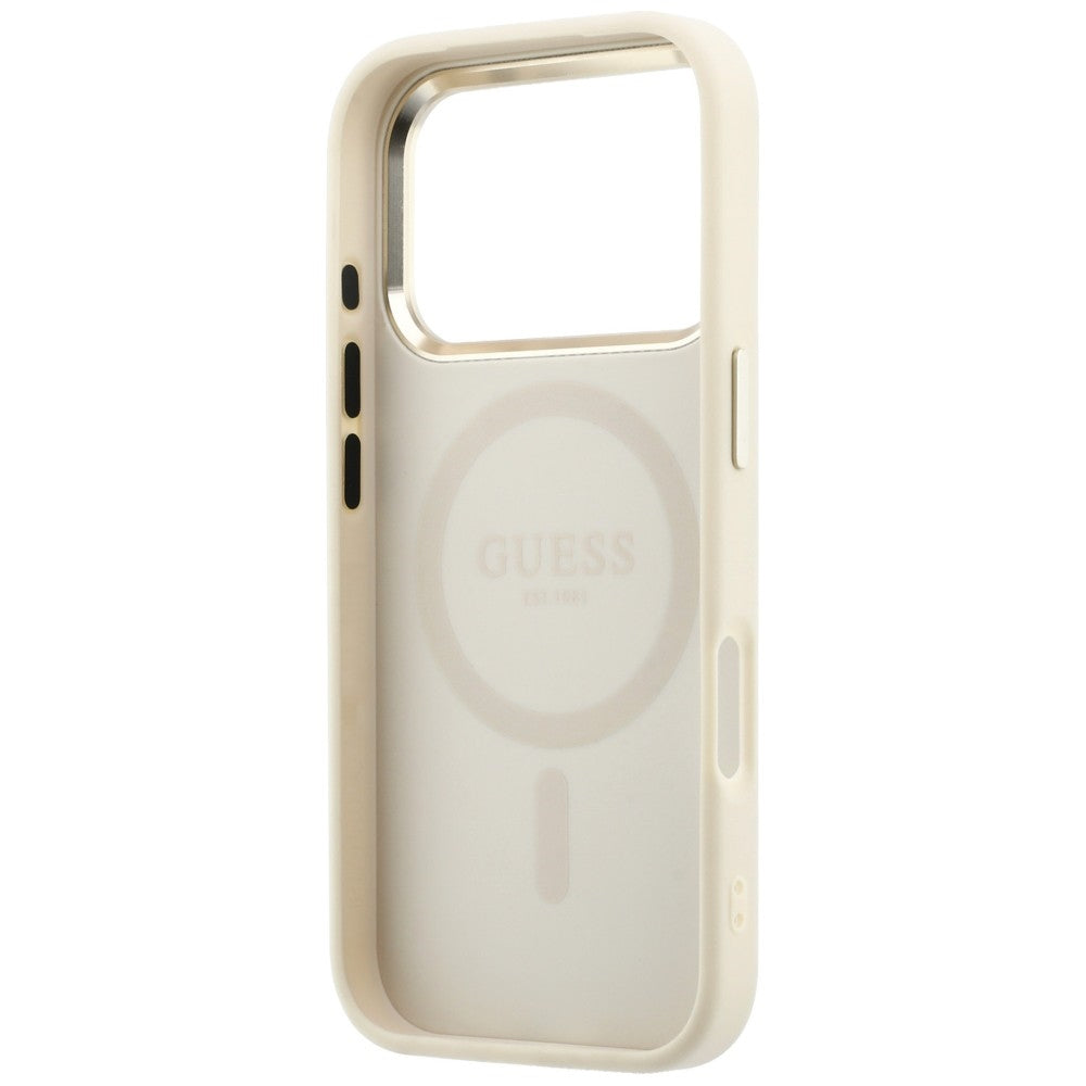 Coque MagSafe pour Apple iPhone 18 Pro / 17 Pro, Guess, Saffiano Small 4G Classic, Beige