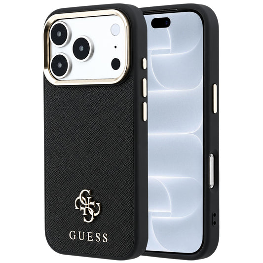 MagSafe-Hülle für Apple iPhone 18 Pro / 17 Pro, Guess, Saffiano Small 4G Classic, Schwarz