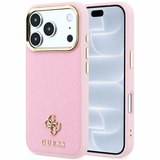 Coque MagSafe pour Apple iPhone 18 Pro / 17 Pro, Guess, Saffiano Small 4G Classic, rose