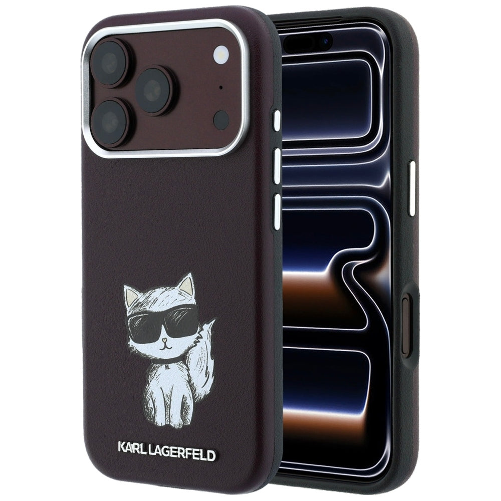 MagSafe-Hülle für Apple iPhone 18 Pro / 17 Pro, Karl Lagerfeld, Choupette Sketch, Weinrot