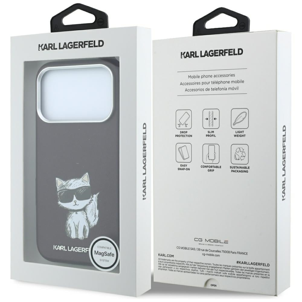 MagSafe-Hülle für Apple iPhone 18 Pro / 17 Pro, Karl Lagerfeld, Choupette Sketch, Weinrot