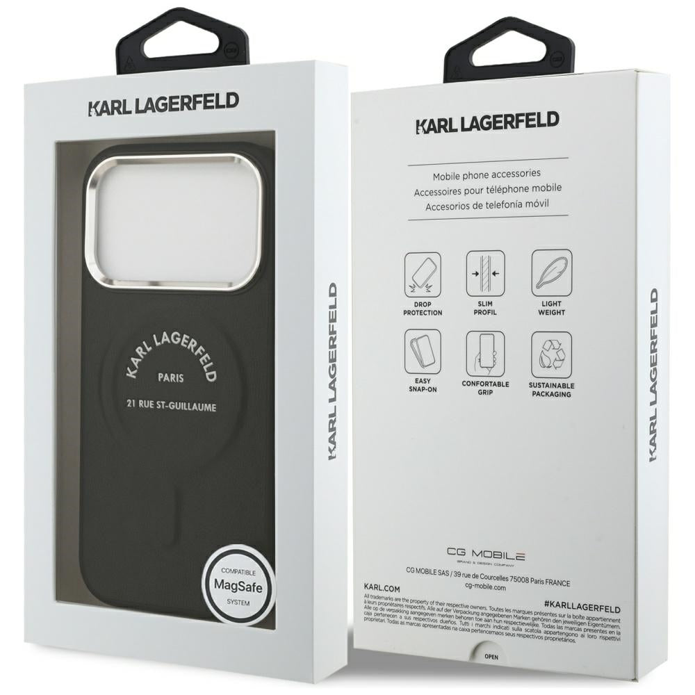 MagSafe-Hülle für Apple iPhone 18 Pro / 17 Pro, Karl Lagerfeld, EMB. Ring mit Karl RSG Logo, Schwarz