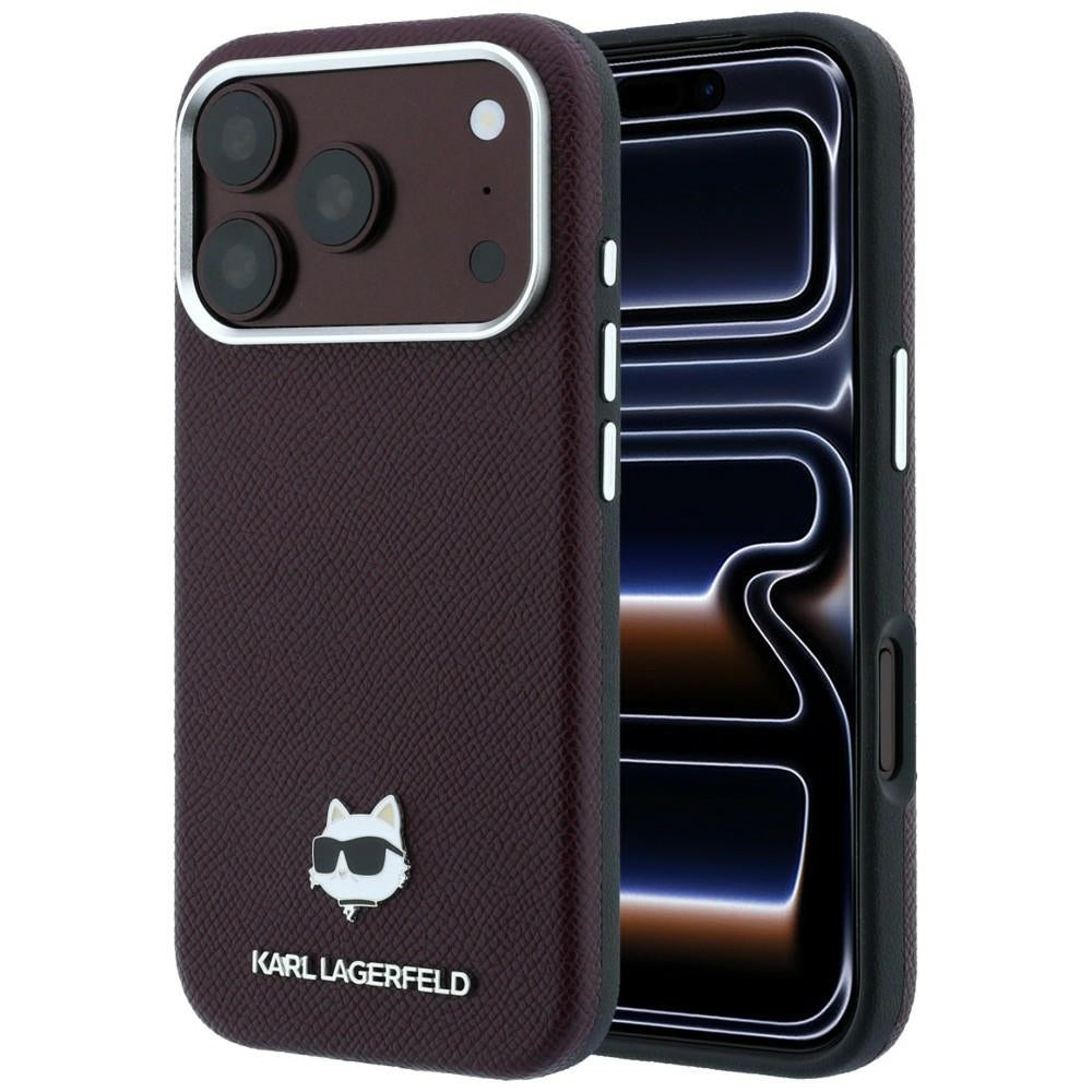 Coque MagSafe pour Apple iPhone 18 Pro / 17 Pro, Karl Lagerfeld, Tête Choupette Grainée, Bordeaux