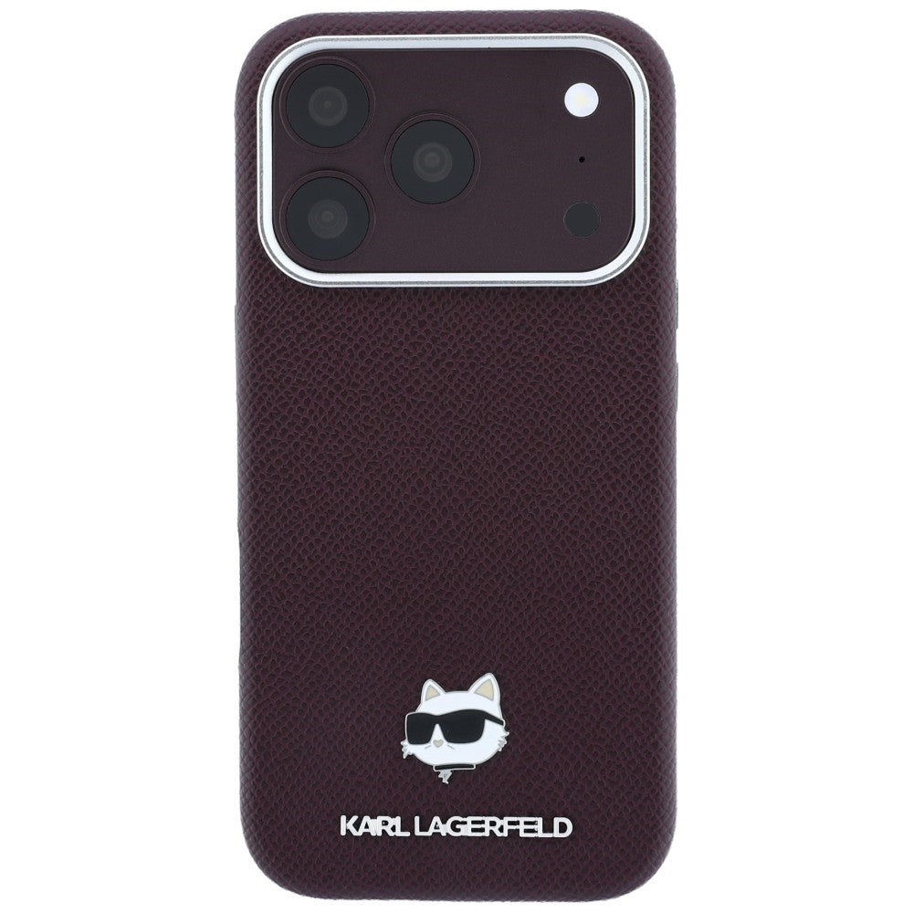 Coque MagSafe pour Apple iPhone 18 Pro / 17 Pro, Karl Lagerfeld, Tête Choupette Grainée, Bordeaux