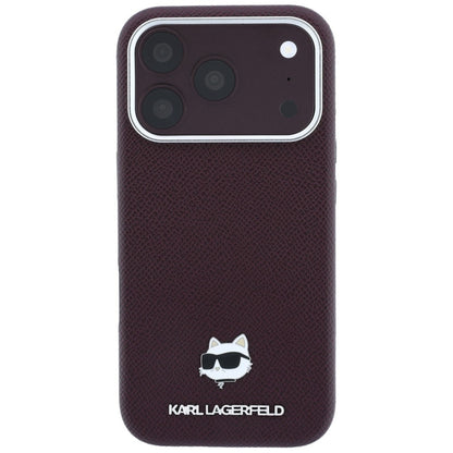Coque MagSafe pour Apple iPhone 18 Pro / 17 Pro, Karl Lagerfeld, Tête Choupette Grainée, Bordeaux