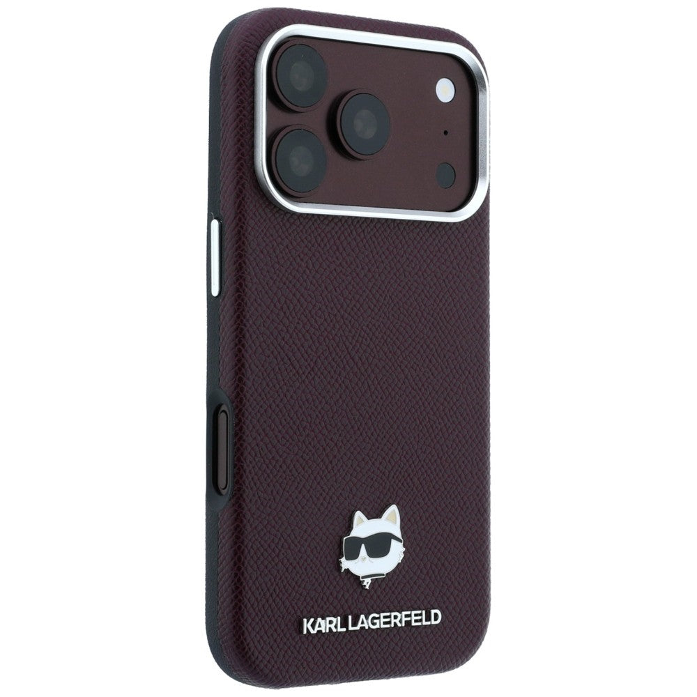 Coque MagSafe pour Apple iPhone 18 Pro / 17 Pro, Karl Lagerfeld, Tête Choupette Grainée, Bordeaux