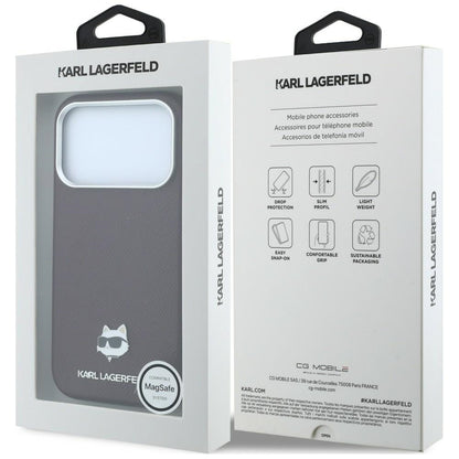 Coque MagSafe pour Apple iPhone 18 Pro / 17 Pro, Karl Lagerfeld, Tête Choupette Grainée, Bordeaux