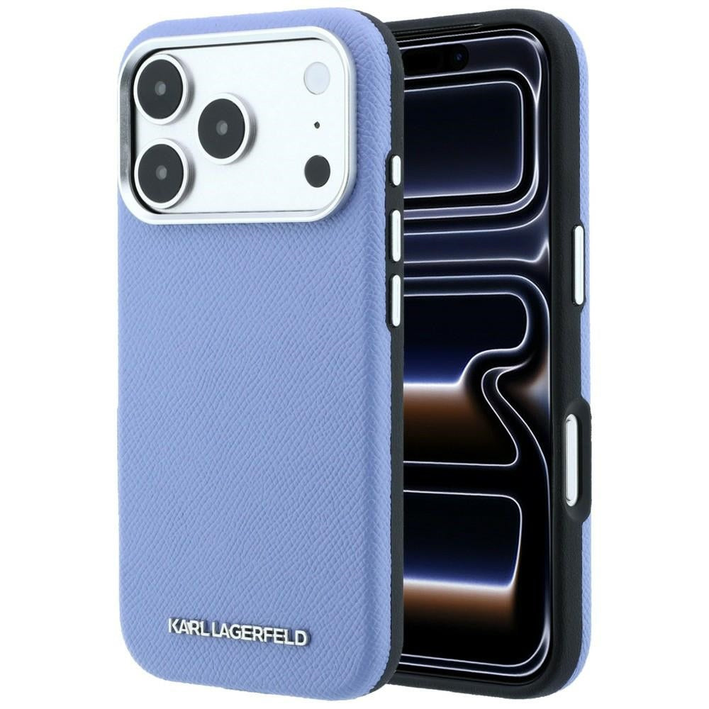 Coque MagSafe pour Apple iPhone 18 Pro / 17 Pro, Karl Lagerfeld, Logo Allongé Grainé, Bleue
