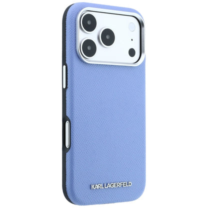 Coque MagSafe pour Apple iPhone 18 Pro / 17 Pro, Karl Lagerfeld, Logo Allongé Grainé, Bleue