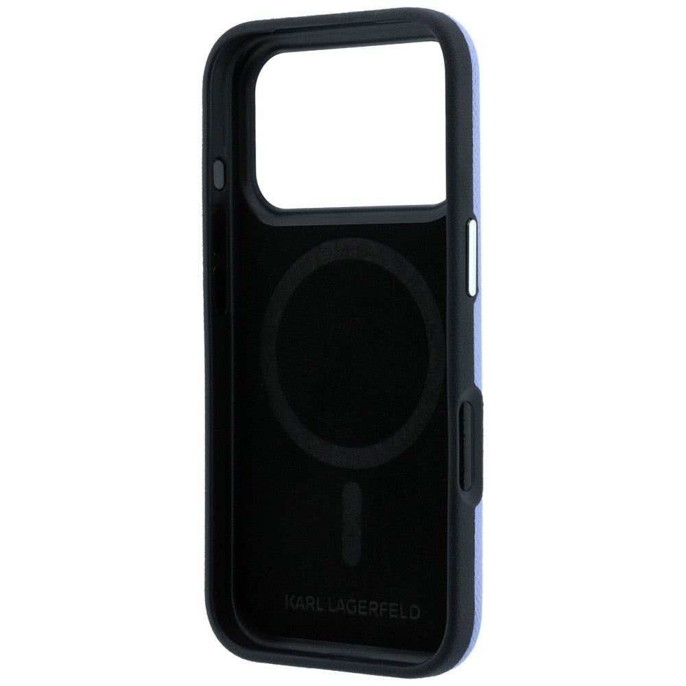 Coque MagSafe pour Apple iPhone 18 Pro / 17 Pro, Karl Lagerfeld, Logo Allongé Grainé, Bleue