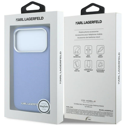 Coque MagSafe pour Apple iPhone 18 Pro / 17 Pro, Karl Lagerfeld, Logo Allongé Grainé, Bleue