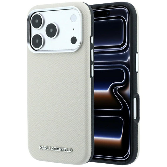 Coque MagSafe pour Apple iPhone 18 Pro / 17 Pro, Karl Lagerfeld, Logo Allongé Grainé, Beige