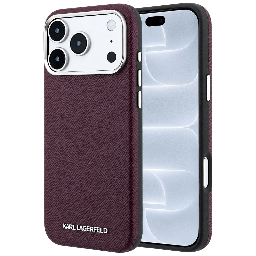 Coque MagSafe pour Apple iPhone 18 Pro / 17 Pro, Karl Lagerfeld, Logo Allongé Grainé, Bordeaux