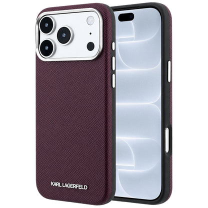 Coque MagSafe pour Apple iPhone 18 Pro / 17 Pro, Karl Lagerfeld, Logo Allongé Grainé, Bordeaux