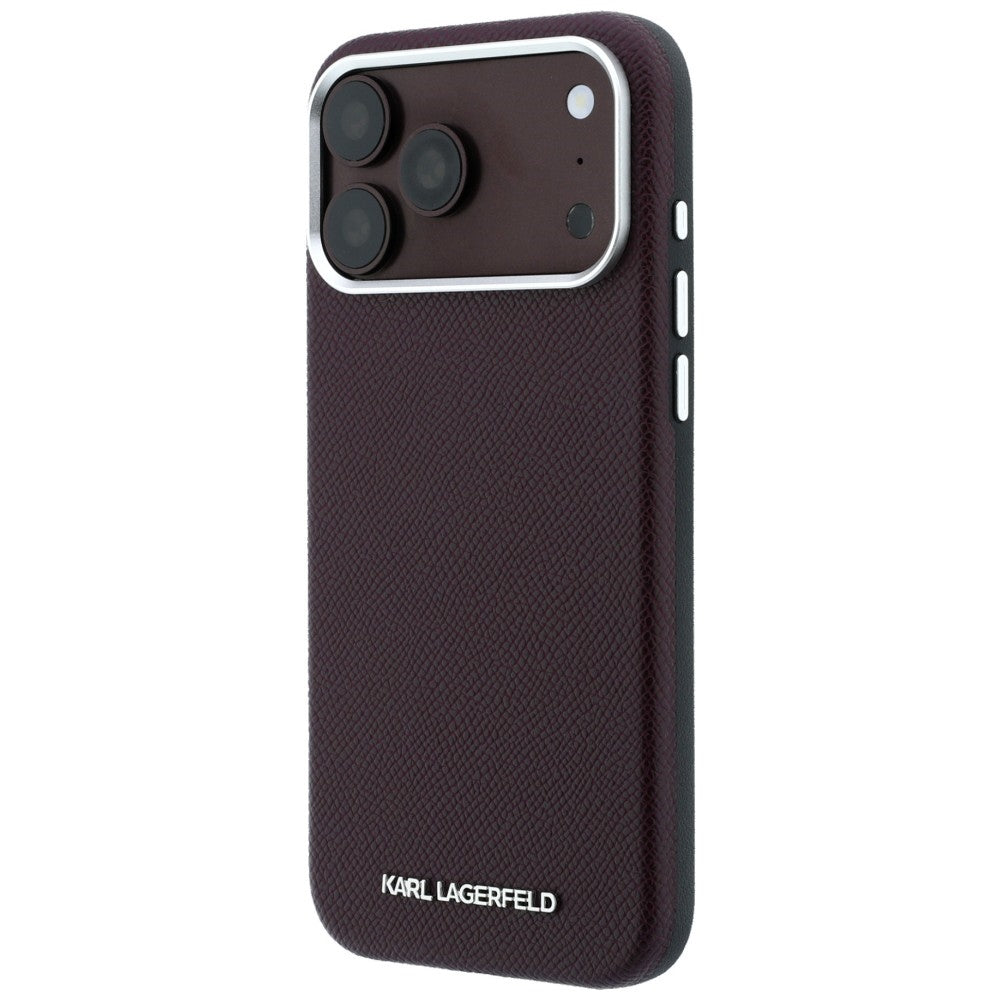 Coque MagSafe pour Apple iPhone 18 Pro / 17 Pro, Karl Lagerfeld, Logo Allongé Grainé, Bordeaux