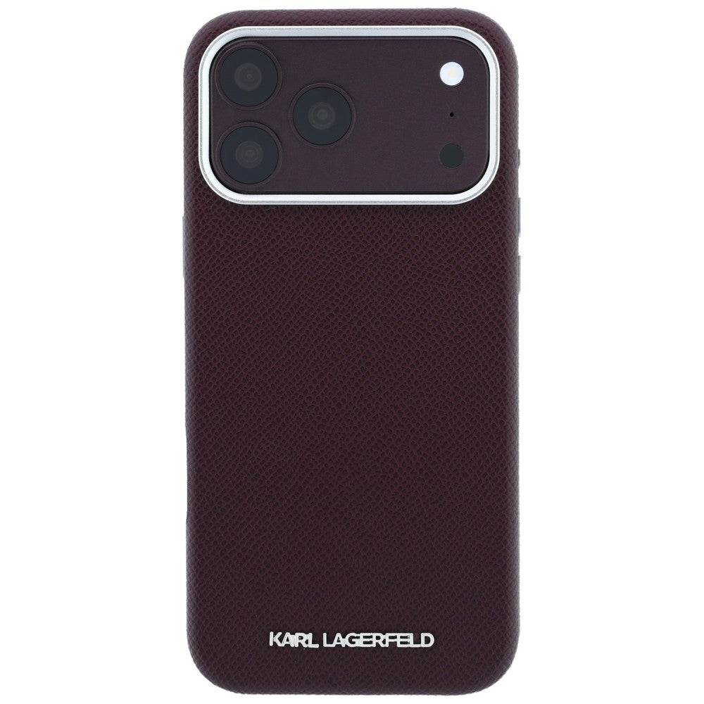 Coque MagSafe pour Apple iPhone 18 Pro / 17 Pro, Karl Lagerfeld, Logo Allongé Grainé, Bordeaux