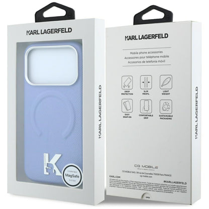 Coque MagSafe pour Apple iPhone 18 Pro / 17 Pro, Karl Lagerfeld, Grained Embossed Ring, bleu