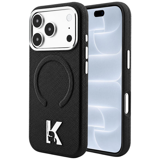 MagSafe-Hülle für Apple iPhone 18 Pro / 17 Pro, Karl Lagerfeld, geprägter Ring mit Körnung, Schwarz