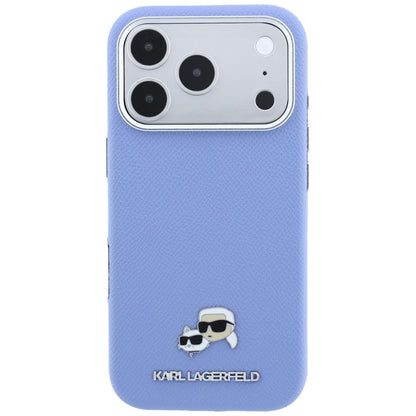 Coque MagSafe pour Apple iPhone 18 Pro / 17 Pro, Karl Lagerfeld, Grained Karl & Tête de Choupette en métal, Bleu