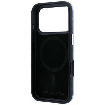 Coque MagSafe pour Apple iPhone 18 Pro / 17 Pro, Karl Lagerfeld, Grained Karl & Tête de Choupette en métal, Bleu