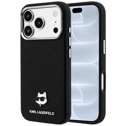 Coque MagSafe pour Apple iPhone 18 Pro / 17 Pro, Karl Lagerfeld, Métal Grainé Tête de Karl, Noire
