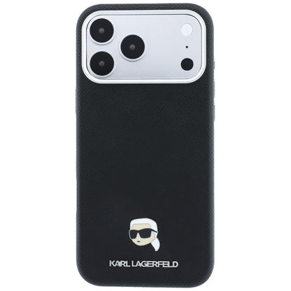 Coque MagSafe pour Apple iPhone 18 Pro / 17 Pro, Karl Lagerfeld, Métal Grainé Tête de Karl, Noire