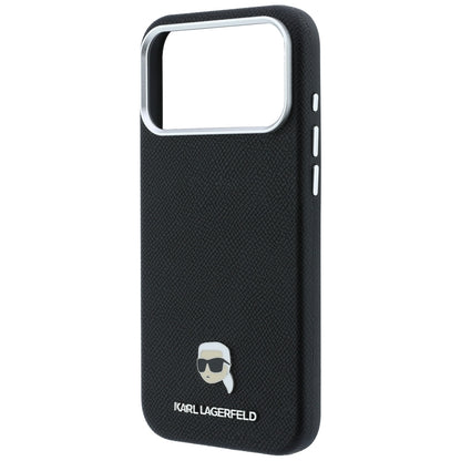 Coque MagSafe pour Apple iPhone 18 Pro / 17 Pro, Karl Lagerfeld, Métal Grainé Tête de Karl, Noire