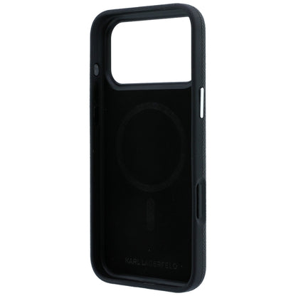 Coque MagSafe pour Apple iPhone 18 Pro / 17 Pro, Karl Lagerfeld, Métal Grainé Tête de Karl, Noire