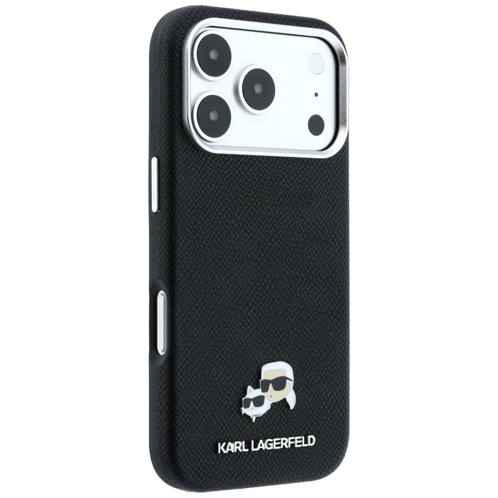 Coque MagSafe pour Apple iPhone 18 Pro / 17 Pro, Karl Lagerfeld, Grained KC Heads, Noire