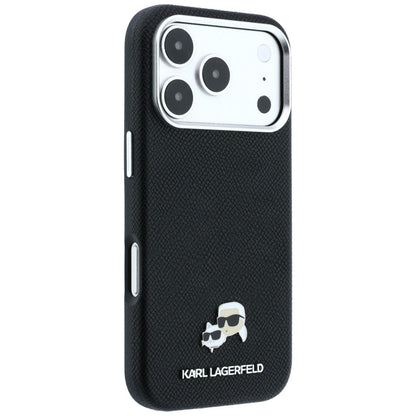 Coque MagSafe pour Apple iPhone 18 Pro / 17 Pro, Karl Lagerfeld, Grained KC Heads, Noire