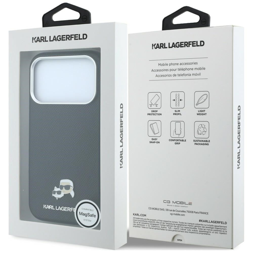 Coque MagSafe pour Apple iPhone 18 Pro / 17 Pro, Karl Lagerfeld, Grained KC Heads, Noire