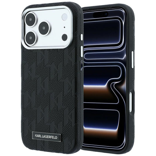 Coque MagSafe pour Apple iPhone 18 Pro / 17 Pro, Karl Lagerfeld, Logo en résine mono grainée, Noire