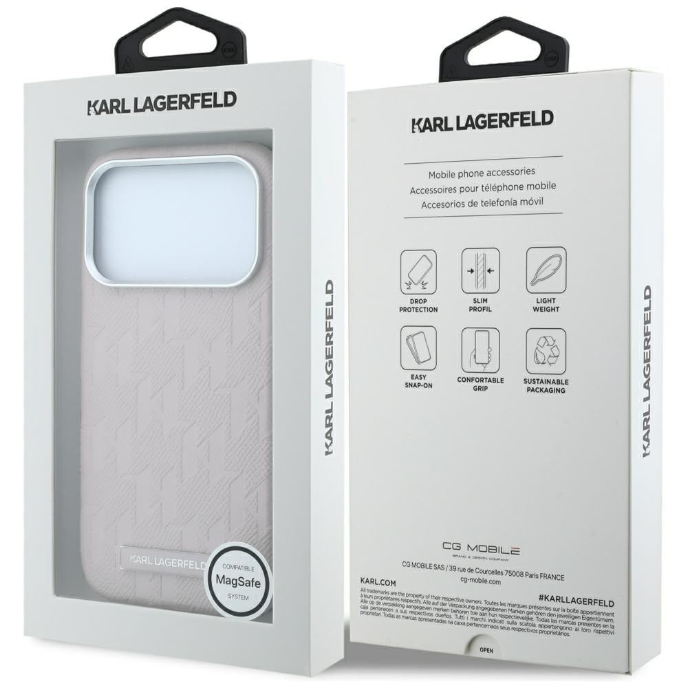 MagSafe-Hülle für Apple iPhone 18 Pro / 17 Pro, Karl Lagerfeld, Grained Mono Resin Logo, Rosa