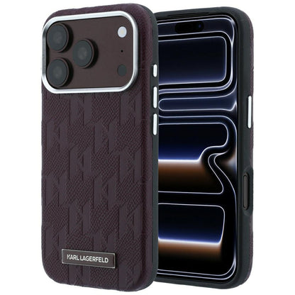 Coque MagSafe pour Apple iPhone 18 Pro / 17 Pro, Karl Lagerfeld, Logo Mono en Résine Grainée, Bordeaux