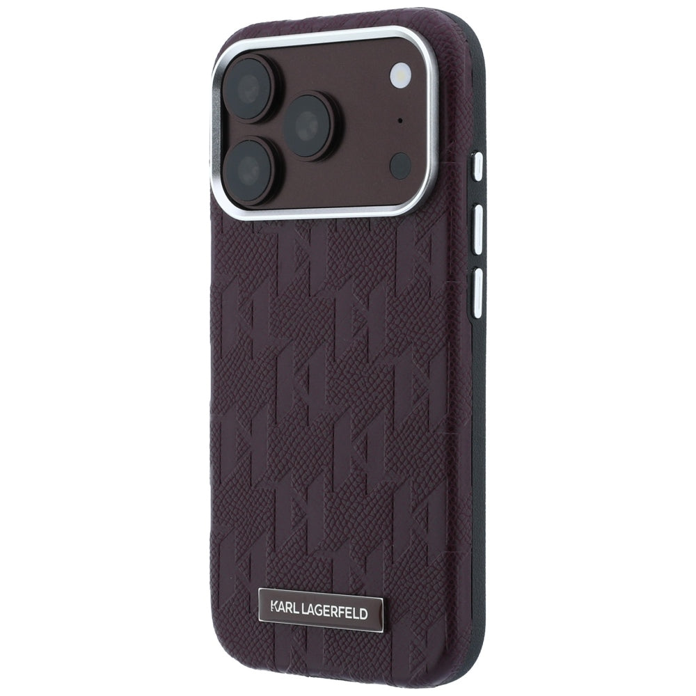 Coque MagSafe pour Apple iPhone 18 Pro / 17 Pro, Karl Lagerfeld, Logo Mono en Résine Grainée, Bordeaux
