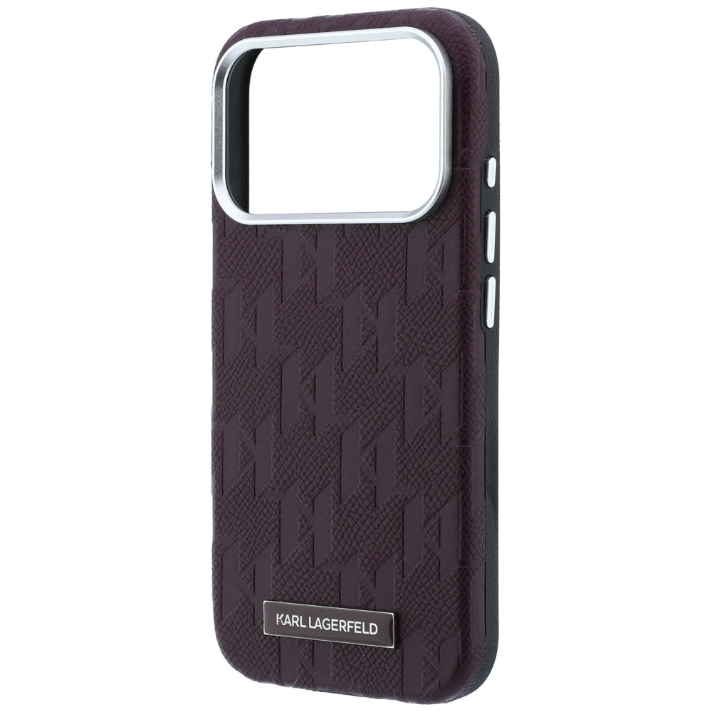 Coque MagSafe pour Apple iPhone 18 Pro / 17 Pro, Karl Lagerfeld, Logo Mono en Résine Grainée, Bordeaux
