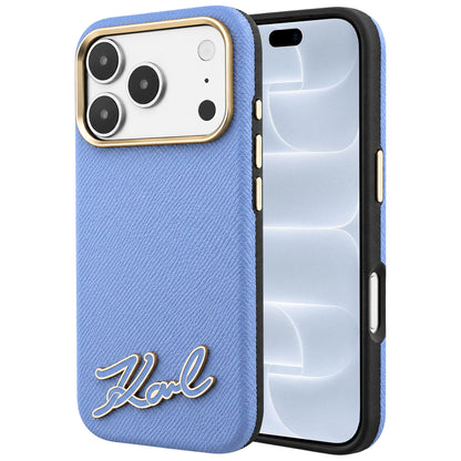MagSafe Case for Apple iPhone 18 Pro / 17 Pro, Karl Lagerfeld, Grained Resin Sign Logo, Blue