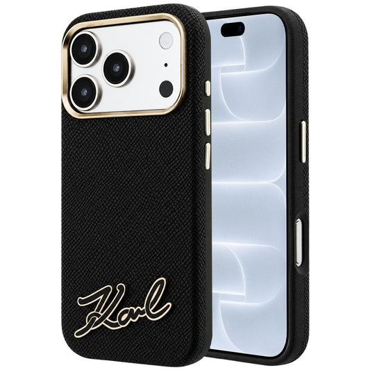 MagSafe-Hülle für Apple iPhone 18 Pro / 17 Pro, Karl Lagerfeld, geprägtes Harz-Signatur-Logo, Schwarz