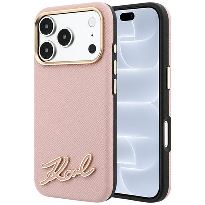 Coque MagSafe pour Apple iPhone 18 Pro / 17 Pro, Karl Lagerfeld, Logo en résine grainée, Rose
