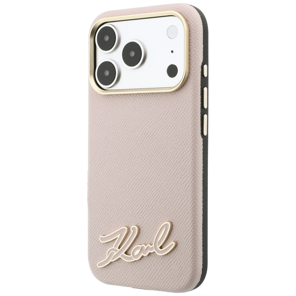 Coque MagSafe pour Apple iPhone 18 Pro / 17 Pro, Karl Lagerfeld, Logo en résine grainée, Rose