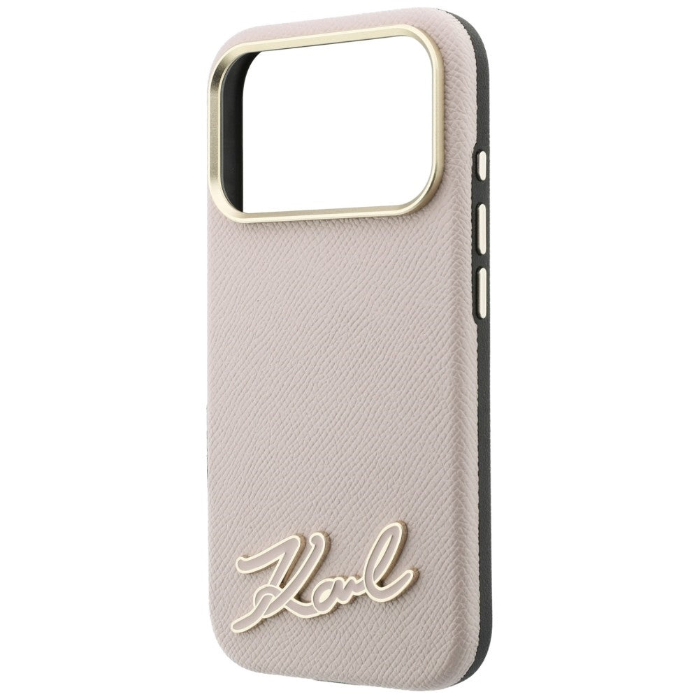 Coque MagSafe pour Apple iPhone 18 Pro / 17 Pro, Karl Lagerfeld, Logo en résine grainée, Rose