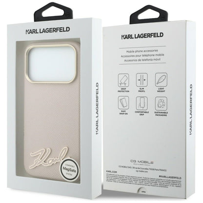 Coque MagSafe pour Apple iPhone 18 Pro / 17 Pro, Karl Lagerfeld, Logo en résine grainée, Rose