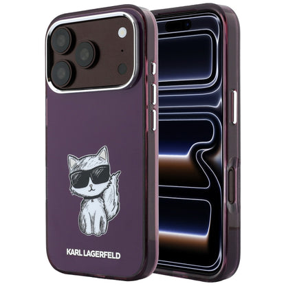 MagSafe-Hülle für Apple iPhone 18 Pro / 17 Pro, Karl Lagerfeld, HC IML Choupette Body Sketch Print, Weinrot